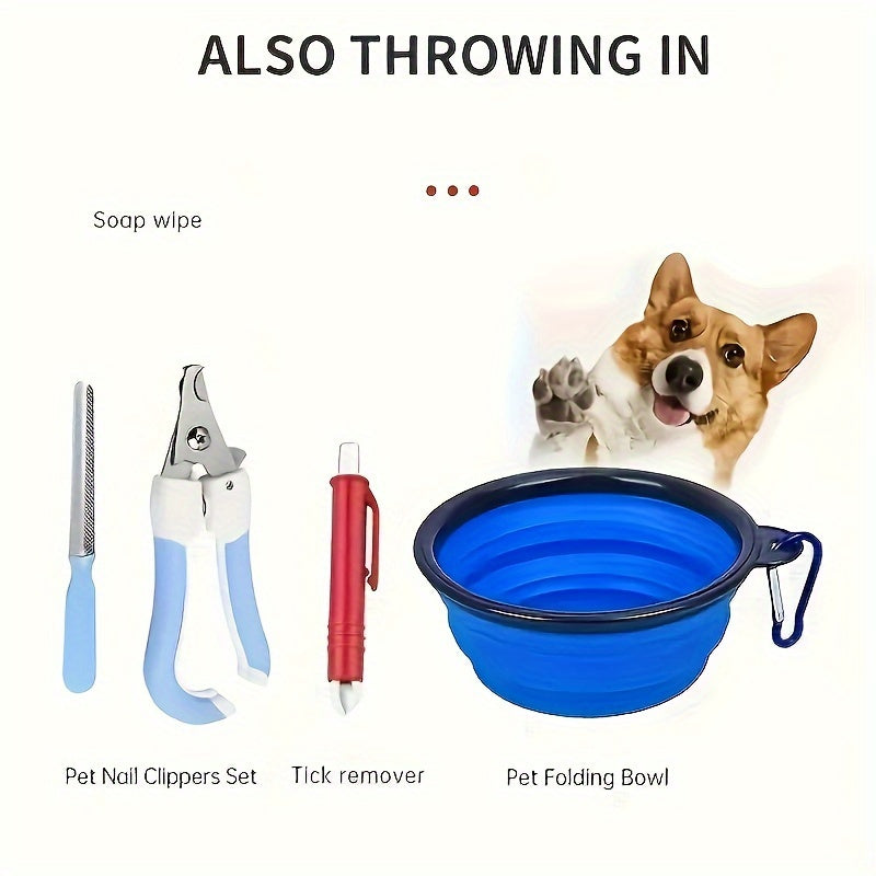 宠物急救包：狗狗和猫咪专用，便携式急救箱，包含紧急用品、宠物急救指南、驱蚤药、生存毯等，适合徒步、露营、背包旅行和狩猎等户外活动，配件齐全