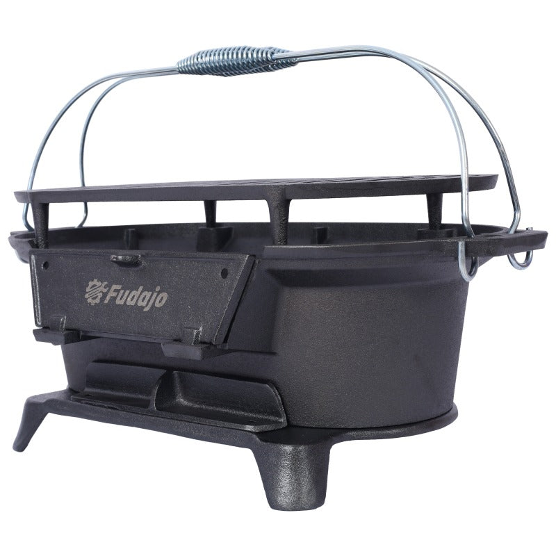 Oval Cast Iron Grill | Portable Charcoal Grill & Tabletop Griddle – 100% Painted Cast Iron, Durable, Small Camping Stove Hot Pot Grill