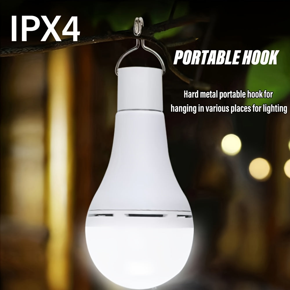 4PCS smart solar LED bulb, USB rechargeable emergency bulb, portable floodlight with hook, 3 lighting modes yard light, suitable for garden, camping, fishing, lantern, night light, emergency use