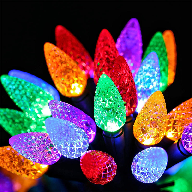 C6 灯泡圣诞灯带计时器 - 50 LED 16.4 英尺草莓电池串灯，用于室外室内 - 迷你照明装饰庭院花环花环派对圣诞树圣诞装饰品