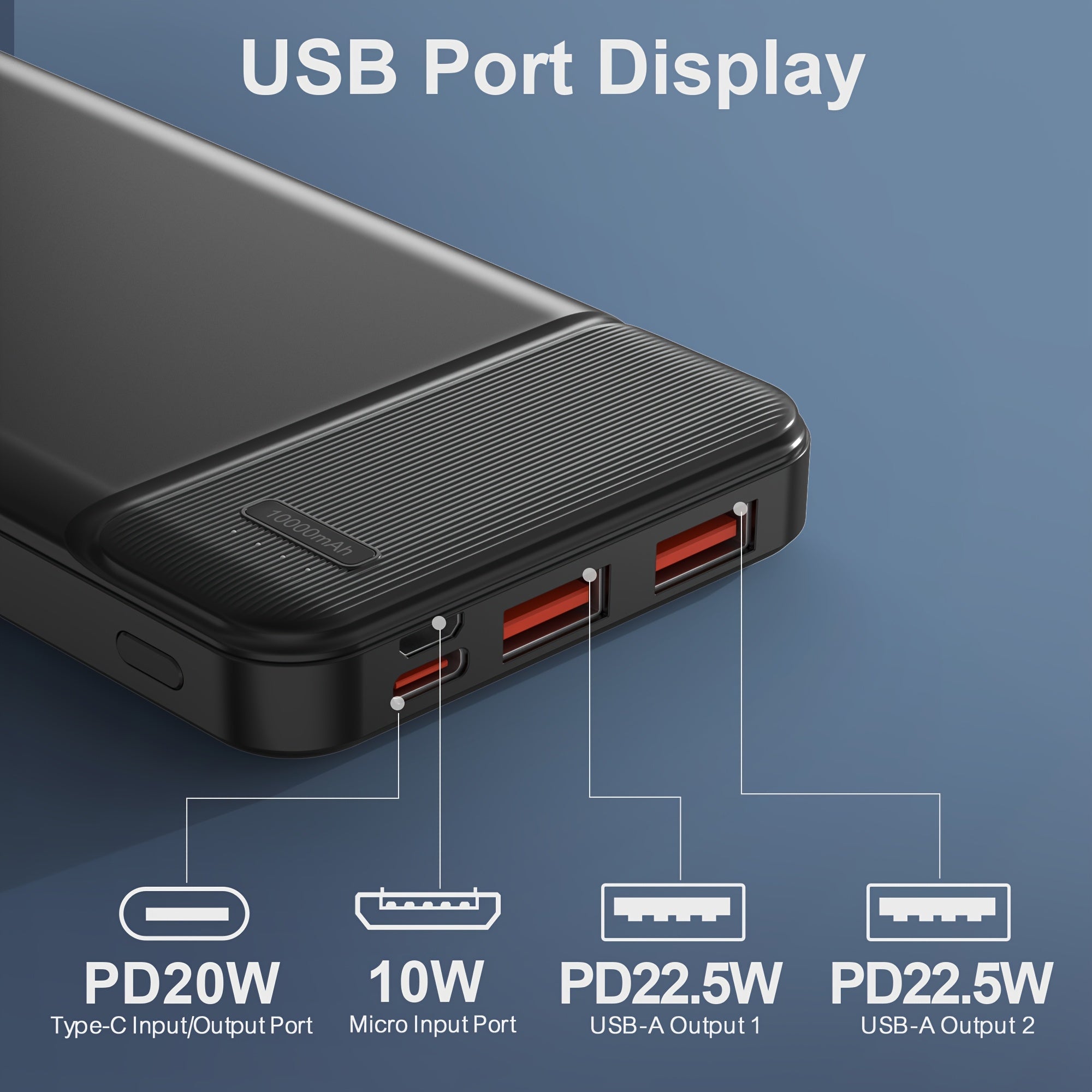Power Bank 10000mAh PD 22.5W Quick Charging Portable Chatrger, Ultra-thin And Compact Battery Pack, Compatible With Phones, Tablets, Heating Clothes & Other USB Devices, Gifts Choice For Men Women