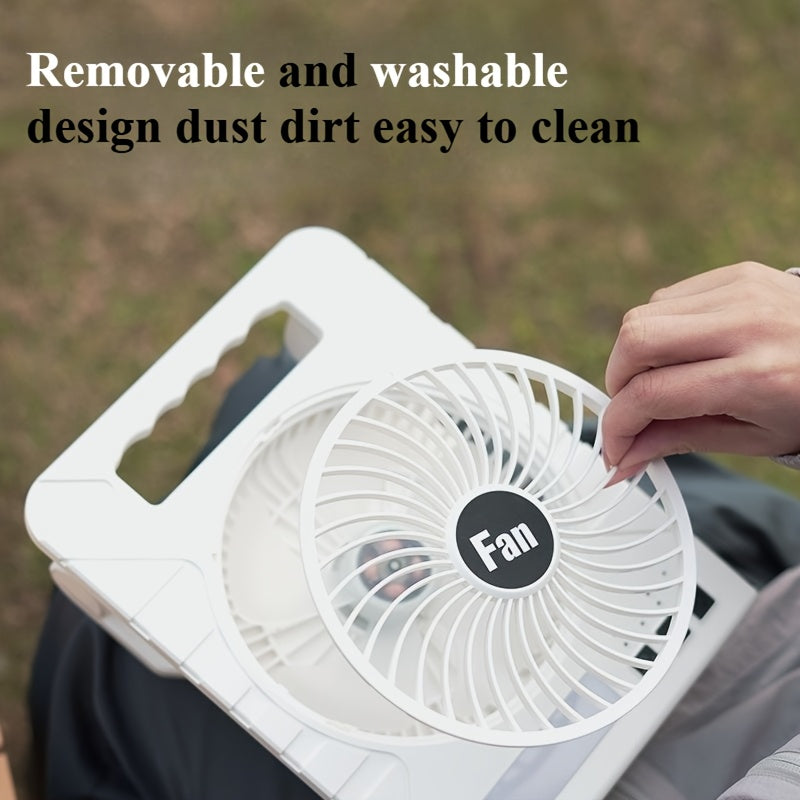 Portable Solar Fan Light for RV, Power Bank with LED Lighting, Type-C + Solar Charging Lithium Battery Fan, Outdoor Camping Fan for RV
