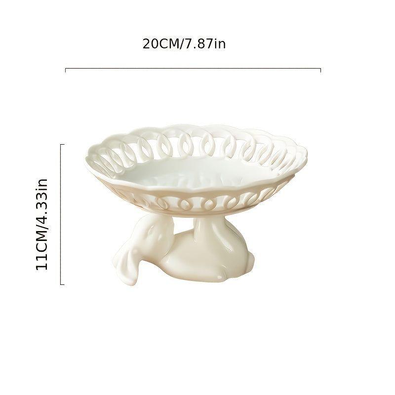 Ceramic Rabbit Cake Tray Dessert Stand Deep Fruit Plate, Ideal for All Kinds of Party Snack Trays, European Creative Decorative Storage Display Pierced Tray/ Fr: Plat à gâteau en céramique lapin, Support à desserts, Plat profond à fruits