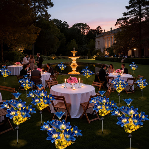 1PC Outdoor Solar Blue Lily Flower Light, Blooming Lily LED Garden Light, Smart Sensor Light Induction, Romantic Flower Wedding Decoration Gift, Suitable for Courtyard, Flower Bed, Party, Festival, Path, Park