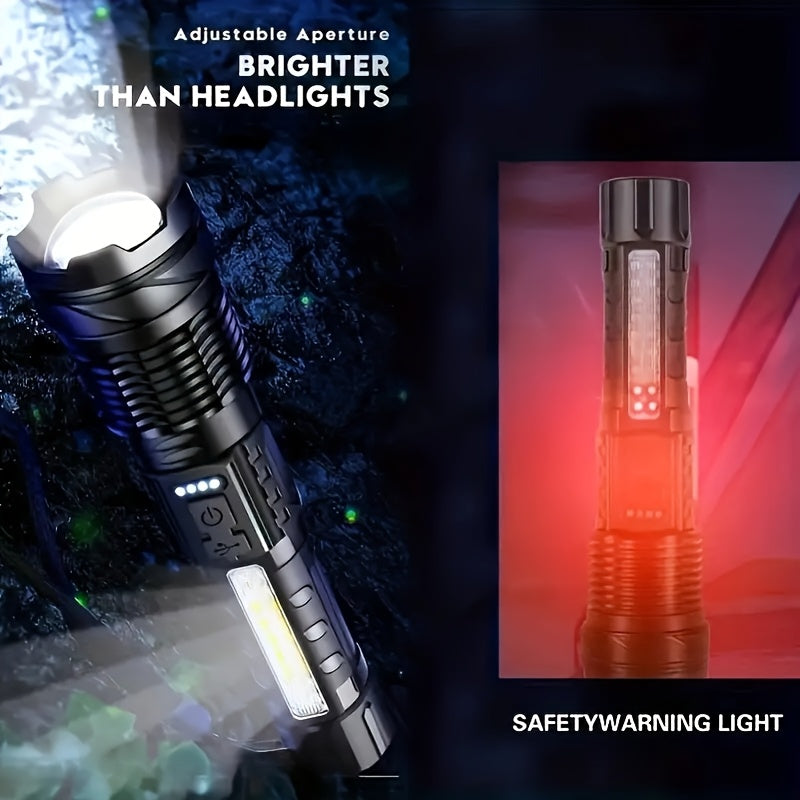1 件多功能戶外手電筒，具有超亮伸縮變焦功能，可充電露營燈，適合旅行、露營、健行、釣魚和緊急情況。IP44