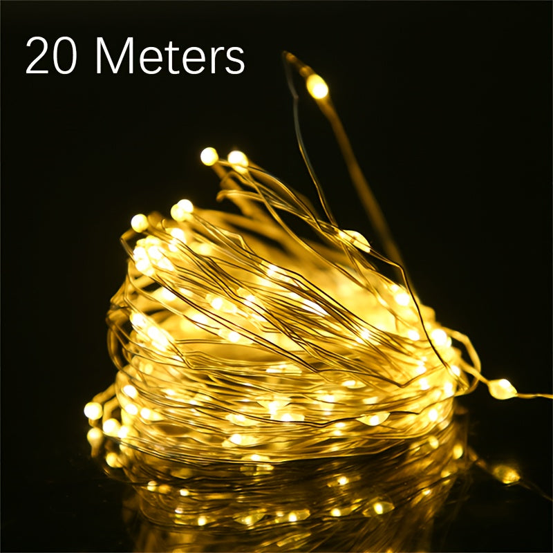 神智科技 LED 铜线灯 - 暖白光，提供 393.7 英寸/787.4 英寸长度，带电池盒，易于开/关开关，可弯曲、扭曲和塑形成各种设计，非常适合房间和家居装饰