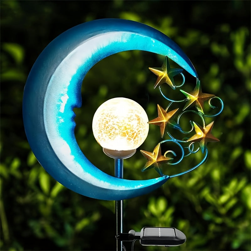 Solar Garden Decorative Light, Moon and Star Lawn Light, Metal Outdoor Decoration, Solar Powered, Perfect for Parties, Weddings, Sidewalks, Gardens and Patio Decorative Lighting