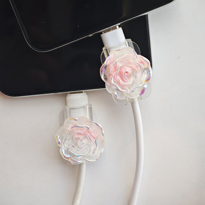 Cute Two Color Rose Phone Charging Cable Case | No Batteries Required, USB Connector, Universal Charger, Ideal for Birthday, Wedding, Valentine'S Day, Graduation, New School, Father'S Day, Christmas, Halloween - Data Cable Protection Set