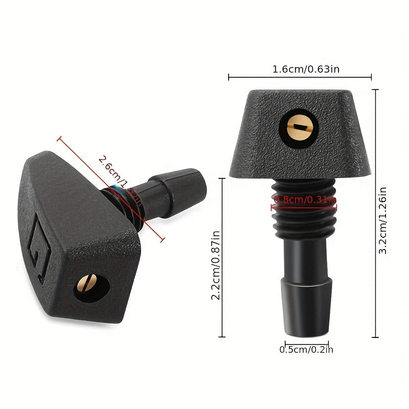 2-Pack Car Windshield Wiper Nozzle Set - Brass Color, Durable Plastic Material, Adjustable Water Flow for Enhanced Cleaning, with Rain Outlet Cap