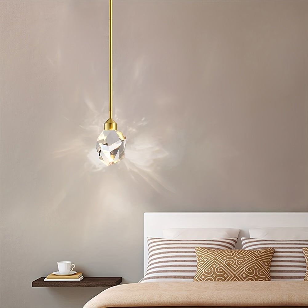 Gold crystal diamond pendant light, kitchen light fixture with lampshade, small hanging ceiling light, modern globe pendant light, suitable for living room, bedroom, bathroom, dining room, bar and home decoration