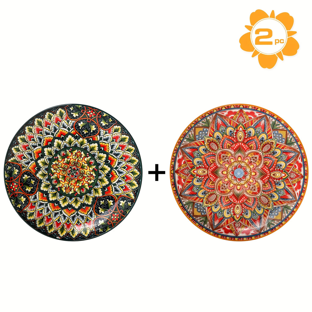 10.5-Inch Ceramic Plates, Home & Restaurant Ceramic Dinnerware – Perfect for Steak, Pasta, Fruit, Bread – Bohemian Style Ceramic Dinnerware Set – Microwave & Oven Safe