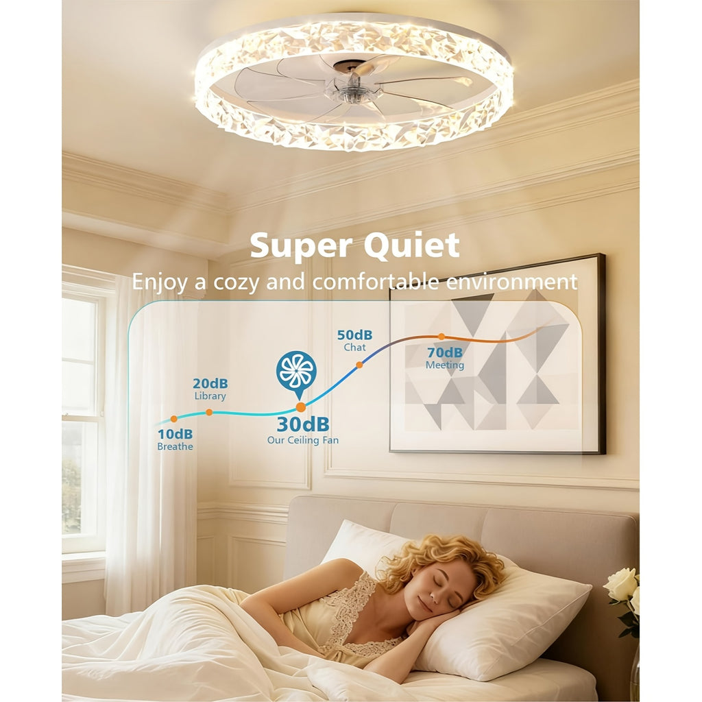 20 Inch Modern Low Profile Flush Mount Ceiling Fan Light, Remote Control, Quiet Reversible Motor, 6 Speed Levels, Dimmable LED Light, White Design for Bedroom Indoor Room