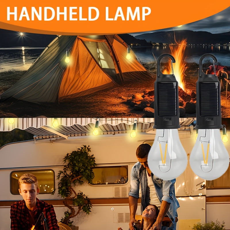 2 Pack Bright Solar Charging LED Commercial Lighting Light, Portable Hook Design Ambient Decorative Warm Light, Night Area Lighting Flashlight, 3 Lighting Modes, Perfect for Parties, Festival Events, Streets, Shopping Malls, Tents