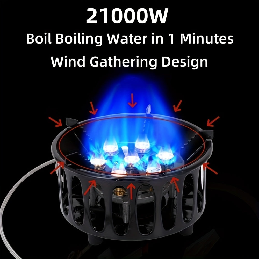 Portable Outdoor Cooking Stove, 21000W Camping Backpacking Stove, Outdoor Slamfire Seven-Star Stove, Includes Fuel Canister Adapter, Trigger, Foldable Windproof Camping Gas Stove