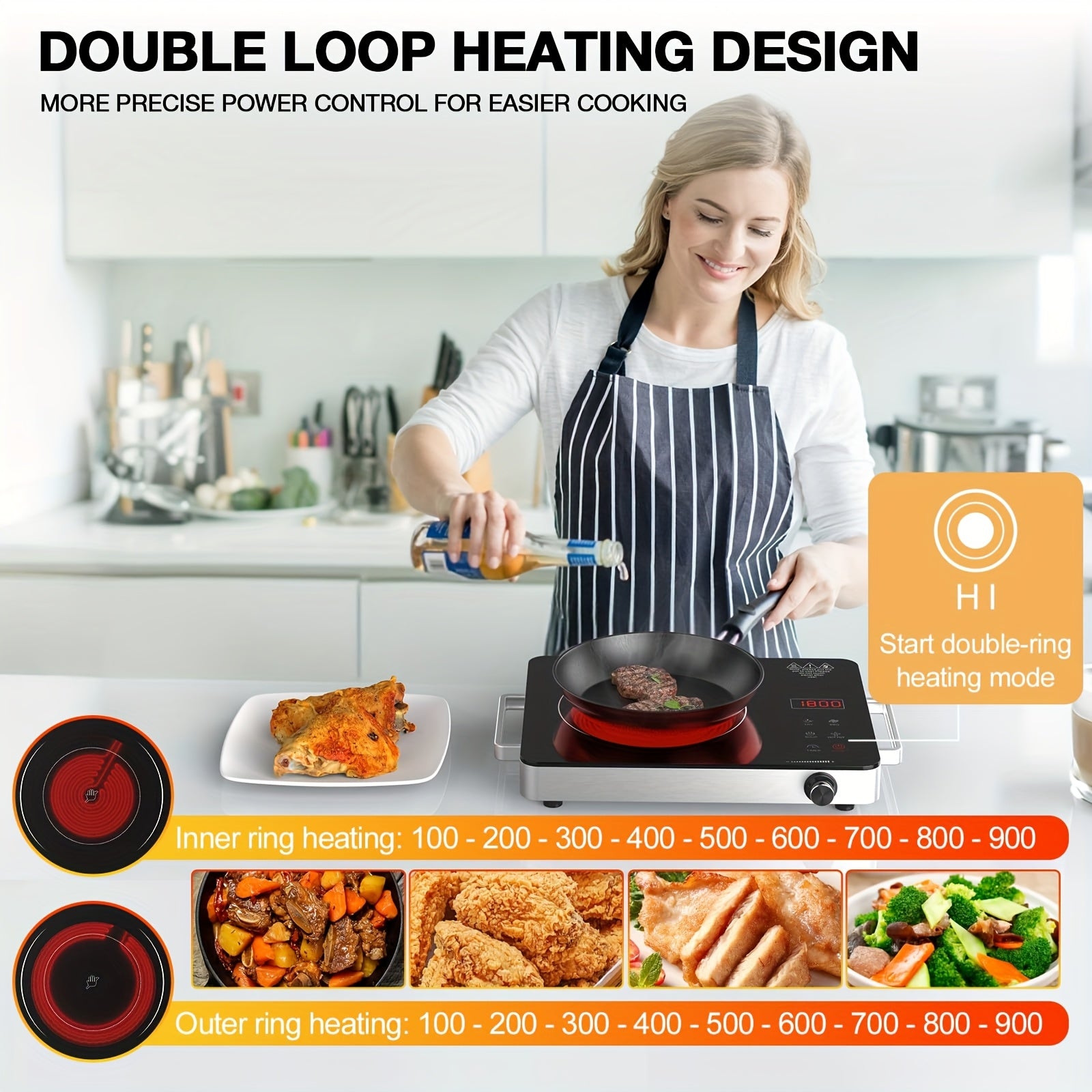Electric Stove, Portable Single Burner Cooktop with Plug, Hot Plate Countertop Stove, 110V Infrared Burner, Child Safety Lock, Timer, Touch & Knob Control
