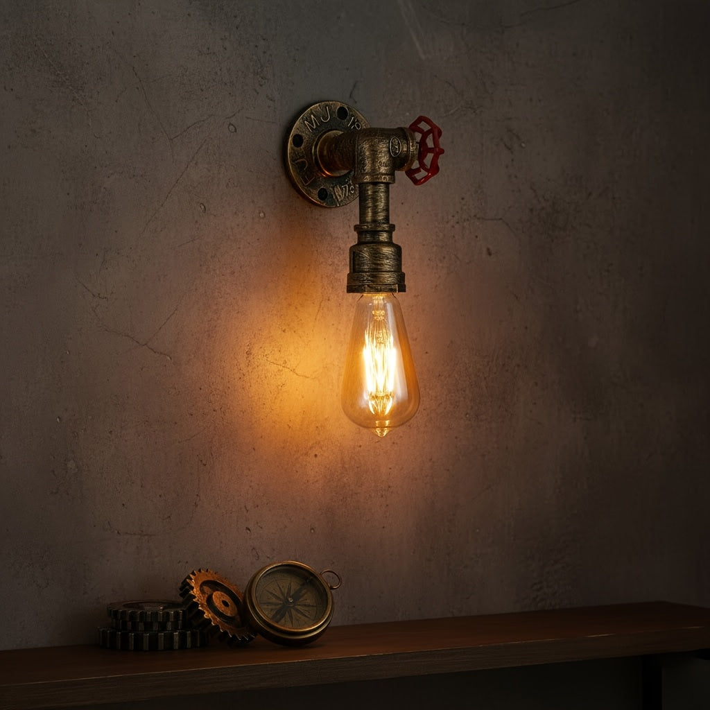 1/2-Piece Water Pipe Wall Light, Vintage Industrial Style Wall Light, Western Theme Wall Light, Suitable for Bedroom, Hallway and Study, E27 Socket (Bulb Not Included)
