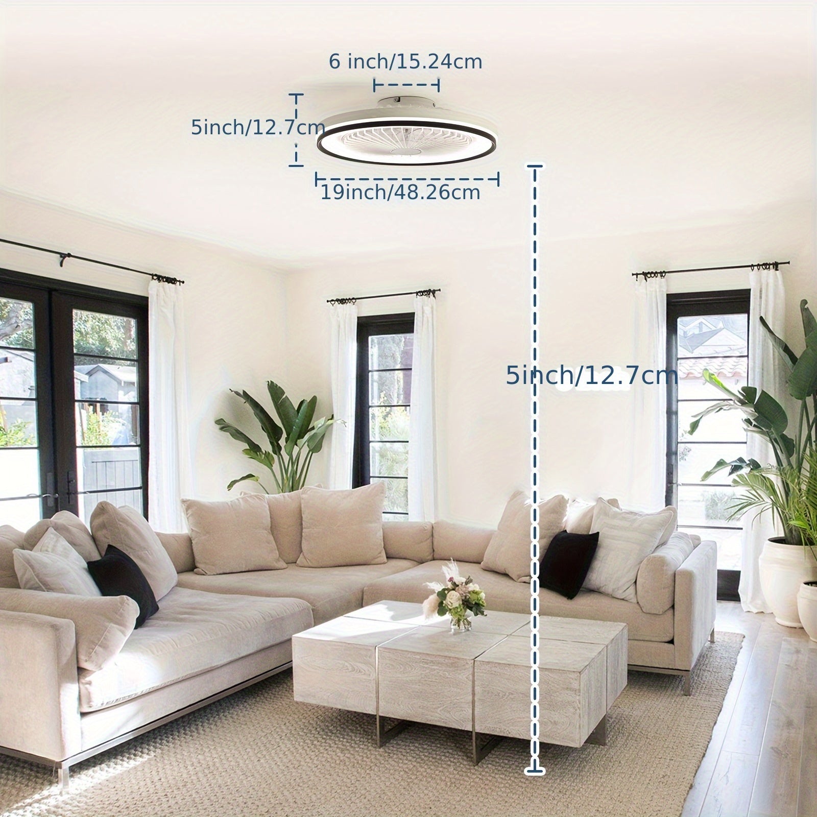 Sofucor 19 Inch Modern Ceiling Fan | RGB Color Changing Light, Dimmable Remote, Reversible DC Motor, 7 Blades & 3 Timers, for Living Room, Dining Room, Study & Bedroom