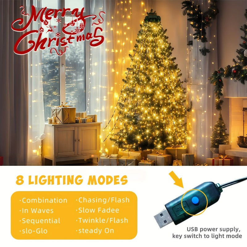 400/220 LED 圣诞室内灯串 | 20/11 码 78.74 英寸瀑布树灯，USB 插电，高亮度珠子灯，8 种模式，适用于花园、露台、家庭、圣诞树装饰、节日装饰、活动策划