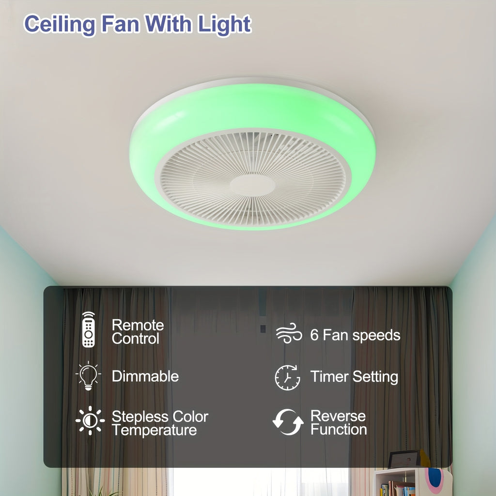 Low Profile Bladeless Ceiling Fan with LED Light Kit, Recessed Mount with Remote Control and Timer Function, 3000K-6000K Adjustable Color Temperature