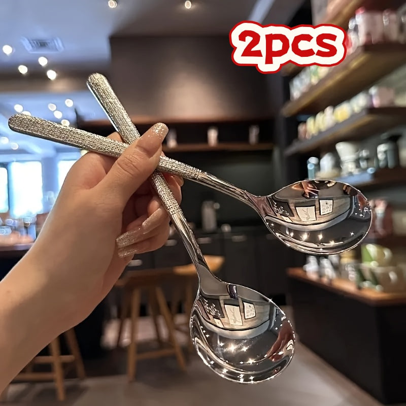 2 Pack Large Round Stainless Steel Ladle - Commercial & Home Kitchen Spoon, Large Serving Ladle with Heat-Resistant Short Handle, Drainage Holes for Easy Cleaning, Durable Stainless Steel Cutlery