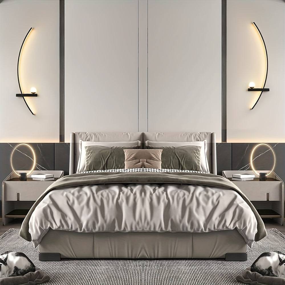 LED Metal Wall Light Bedside Indoor Decorative Curved Wall Sconce - 3 Color Temperatures, Modern Minimalist Linear Wall Light, Suitable for Bedroom, Hallway, Bedside, Living Room.