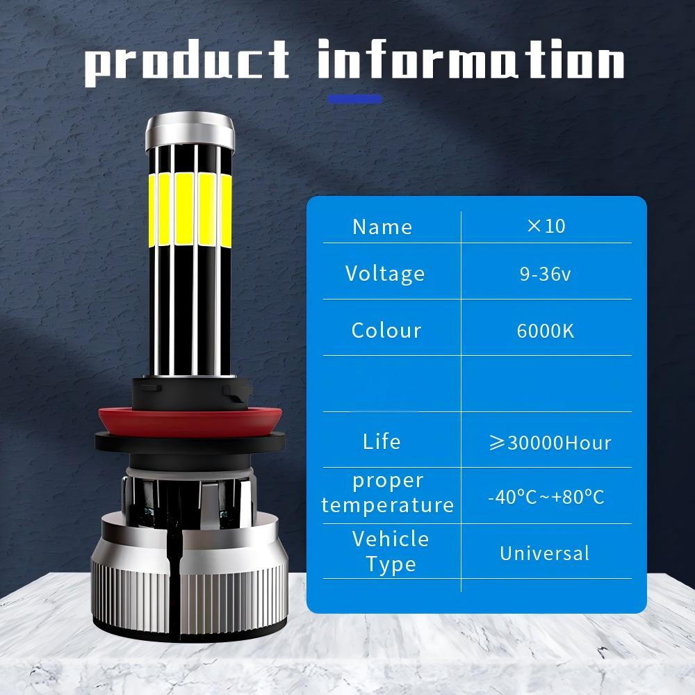 2-Pack 10-Sided 360° Illumination LED Headlights H1 H3 H7 H11/H8/H9 880/881/H27 9005/HB3/H10 9006/HB4 9012 H4/HB2/9003 9004/HB1 9007/HB5 H13/9008 High/Low Beam Integrated Headlights, Error-Free Plug-and-Play