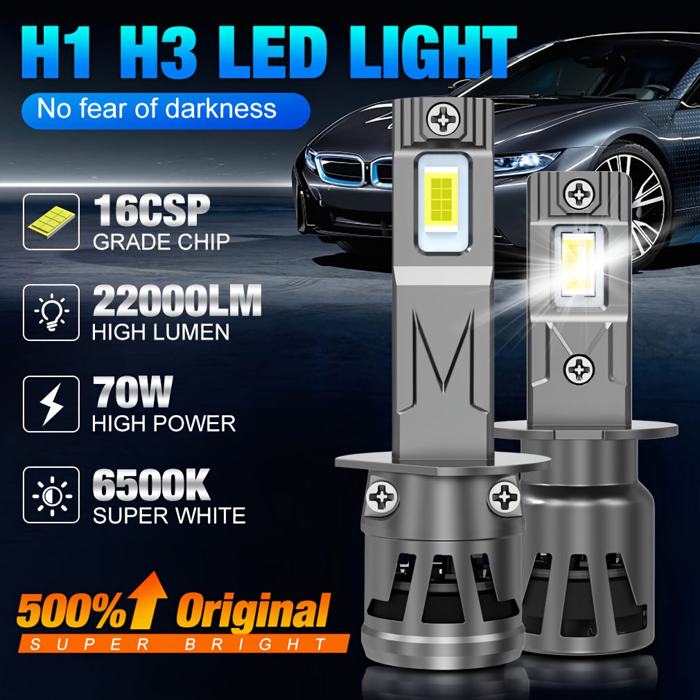 TOAUTO H1 H3 LED Lights Canbus Bulbs Car Headlight High Power Car Fog Light Diode Motorcycle Driving Running Light 12V-24V 70W Universal Fit for Most Models, No Battery Included