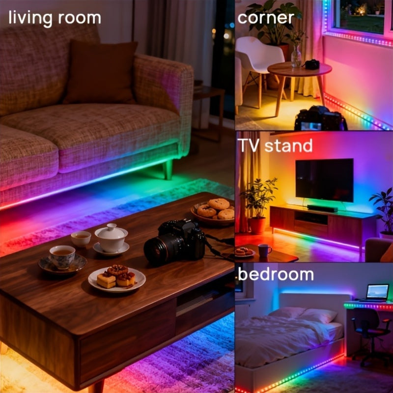 RGB IC USB 智能LED灯带，自动变色 - 十五种模式，5V USB供电，无需控制器，长度从1到590.55英寸，非常适合卧室、客厅、婚礼、装饰照明、现代照明、高品质照明
