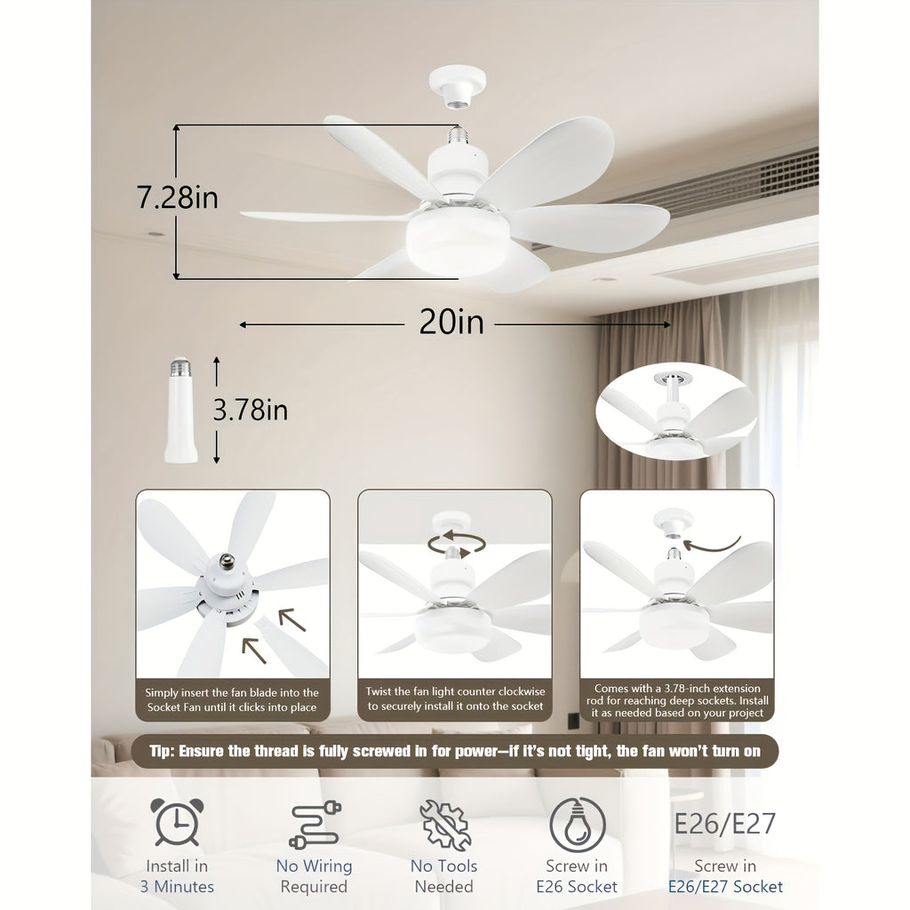 Sofucor 1 Piece 20" Flush Mount Ceiling Fan with Light, Remote Control, Small Ceiling Fan with Light, Timing & Dimmable 3 Colors, E26 Base Ceiling Fan, Ideal for Bedroom, Living Room, Garage, Kitchen
