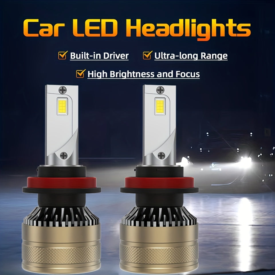 [2-Pack] Super Bright LED Car Lights H7/H1/H4/H8/H9/H11/9005/9006/9012 Universal, Fan Cooling, Aluminum Body, 6000K Pure White Light, Easy-to-Install Car Bulbs