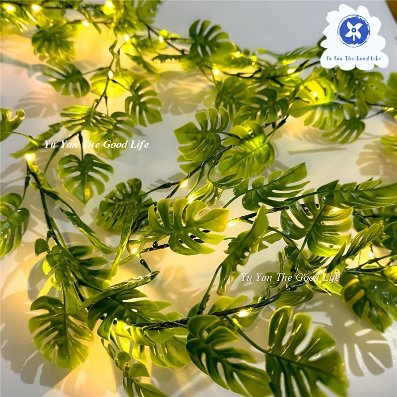 1PC 20led人造龟叶棕榈叶串灯，主杆1.7m，电池盒供电（不含电池），适用于家庭婚礼主题 生日派对夏季装饰串灯