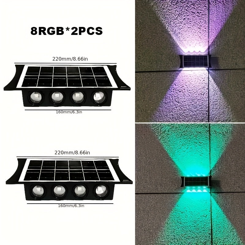 2-Pack Solar Wall Light, Outdoor Wall Washer Light, Courtyard Villa Exterior Wall Decoration. Suitable for Outdoor Patio, Garden, Lawn, Balcony, Christmas, Up and Down Wall Light, Hallway Decoration