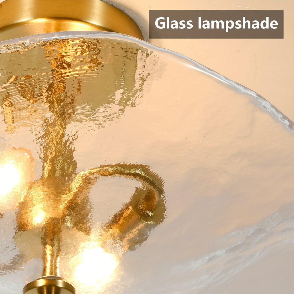 16.5-inch modern semi-flush mount ceiling light (gold), dual-light ceiling light, elegant near-ceiling lighting, with water lily-shaped clear glass lampshade, suitable for bedroom, dining room, entryway and bathroom (E12 base, bulb not included)