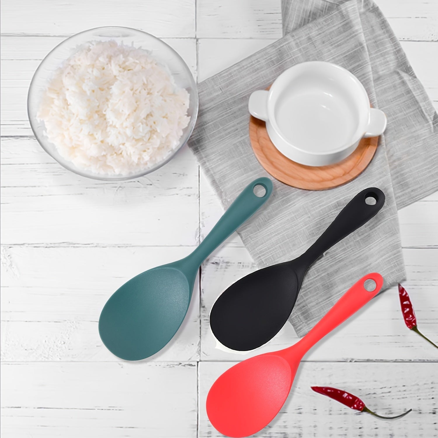 1PC Integrated Silicone Rice Spoon, Non-stick Heat Resistant Rice Cooker Spoon, Full Wrapped Kitchen Serving Spoon, Suitable for Rice, Salad and Mashed Potatoes