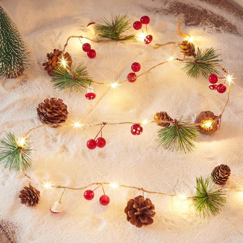 1个装，圣诞装饰灯串，绿叶松针（塑料松果）蘑菇装饰，新年装饰，无需电池（6.56英尺20个LED），办公室装饰，房间装饰，婚礼装饰，家居墙壁装饰