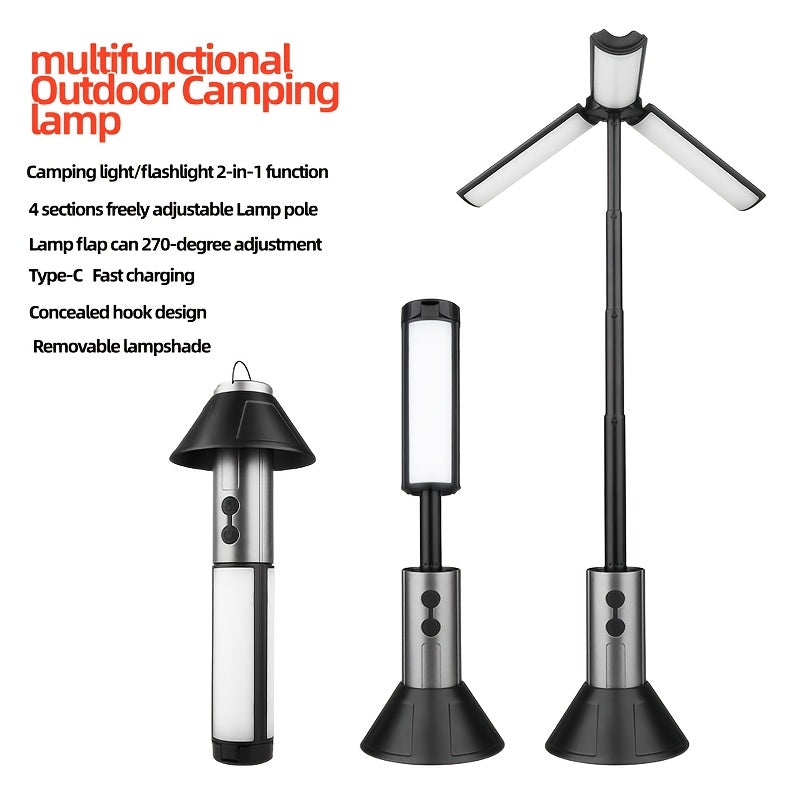 Cross-border multi-functional telescopic stand camping ambiance light, 270° adjustable fill light, zoom flashlight 2-in-1, outdoor best-selling product