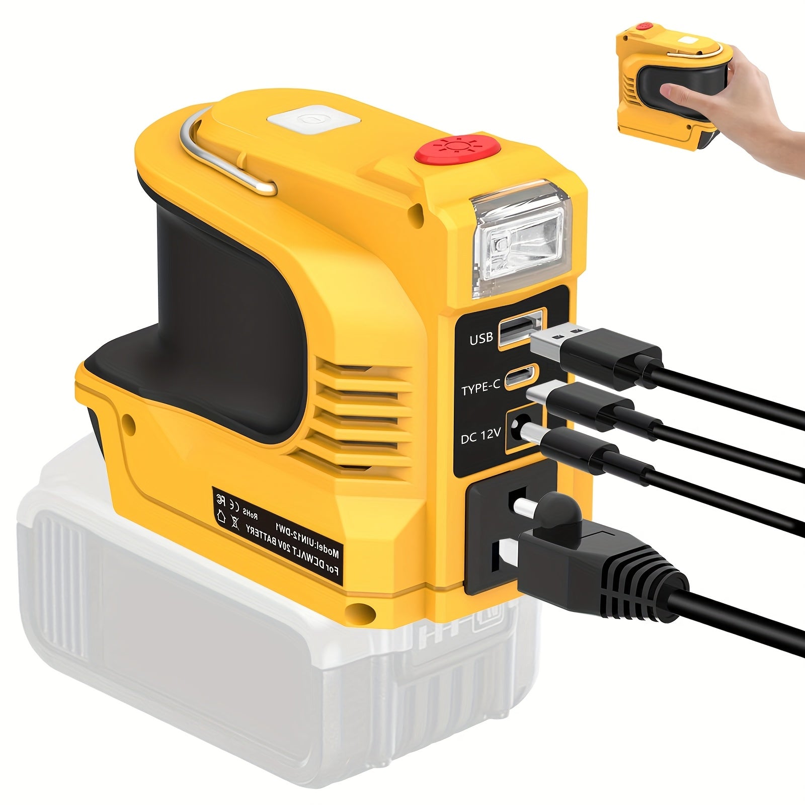220W电源逆变器，for Dewalt 20V电池，直流20V到交流110-120V电池逆变器，便携式发电站发电机，充电器适配器电池供电插座，USB端口和c型和交流插座