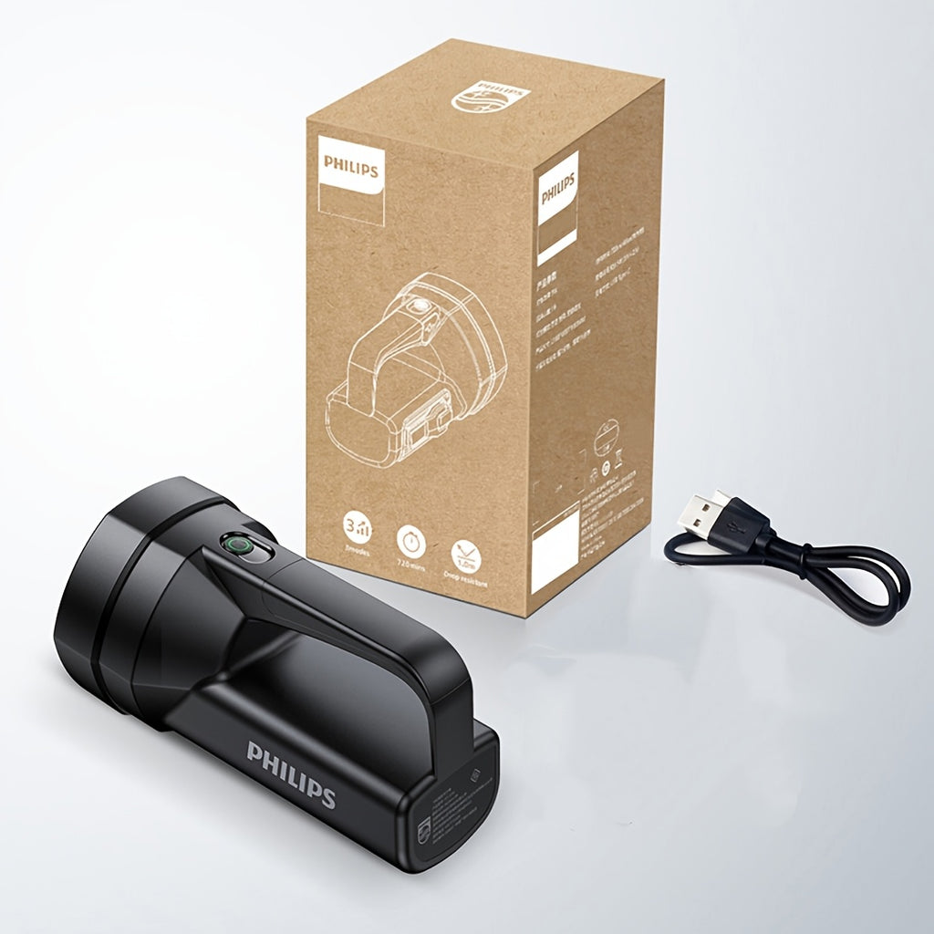 Philips High Lumen Flashlight, Hand Crank Emergency Function, 5 Adjustable Lighting Modes, High Capacity Battery for Long-Lasting Runtime, COB Side Light, Ideal for Fishing, Emergencies, Outdoor Activities, Camping & Home Use