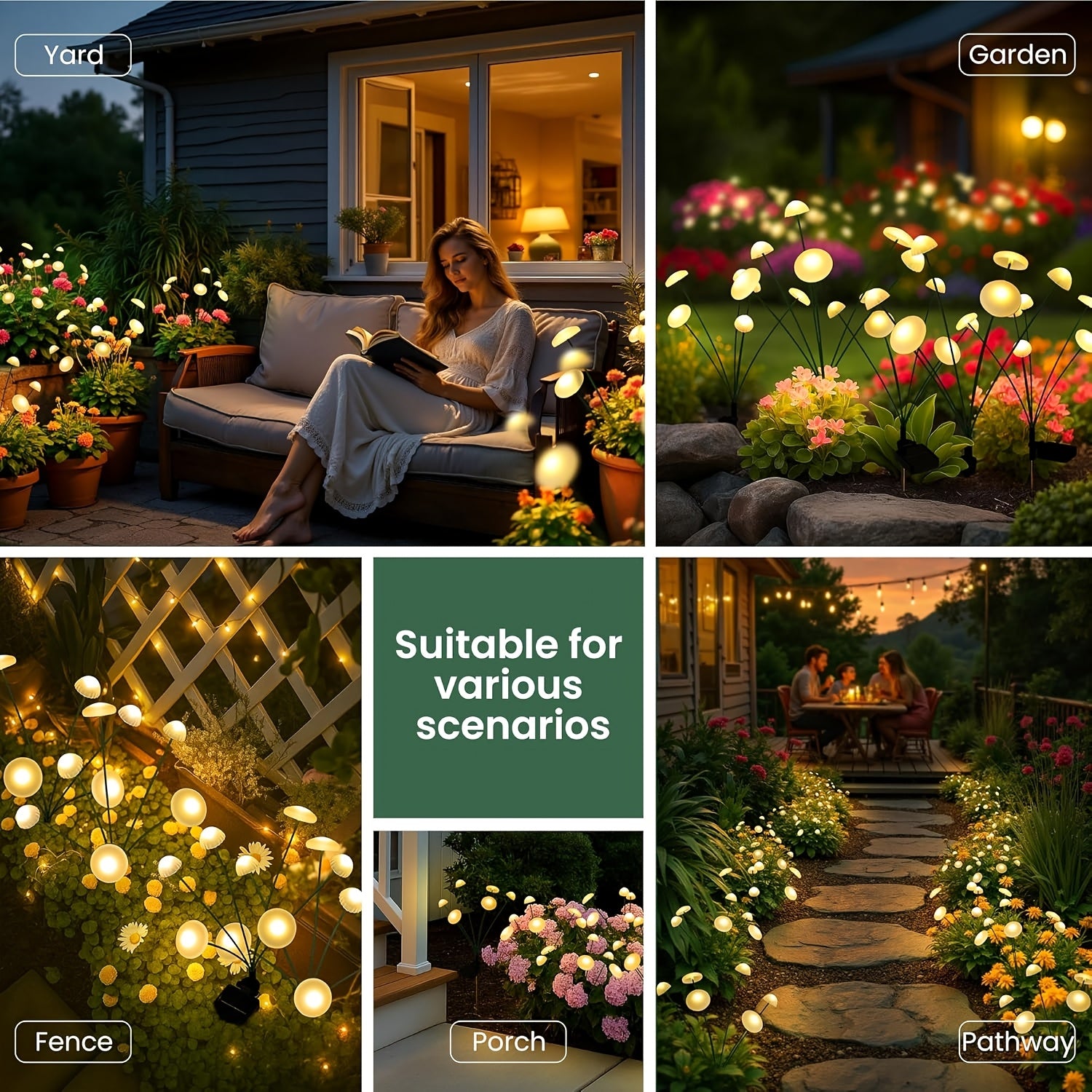 10 LED Solar Garden Mushroom Light 8/6 LED - IP44 Outdoor Courtyard Decorative Light, Perfect for Courtyard, Garden, Lawn, Pathway, Wedding & Festival Aisle Decoration