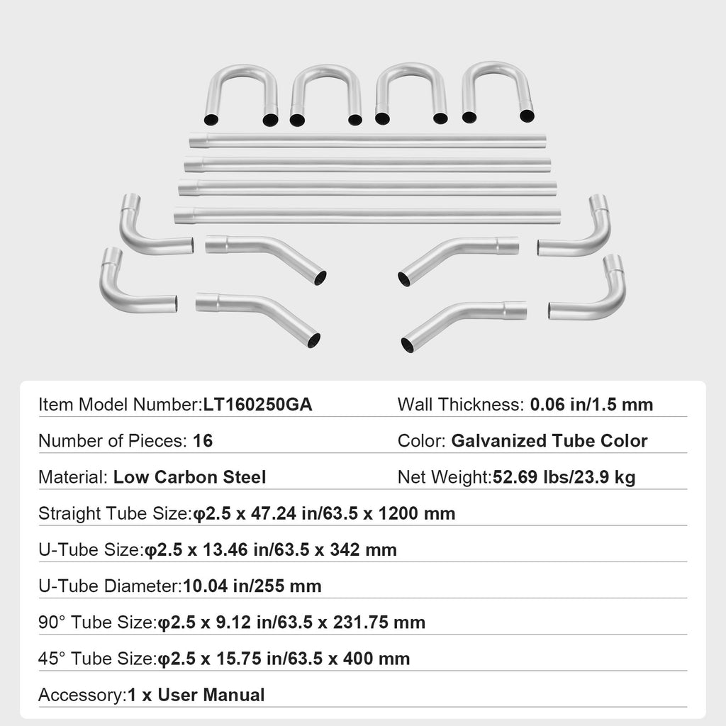 VEVOR DIY Universal Exhaust Kit 8/16 Pieces 2/2.25/2.5 Inch Exhaust Pipe Kit with Slip-on Connectors