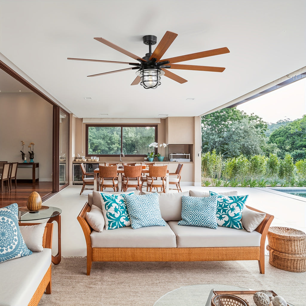 Sofucor 66 Inch Large Ceiling Fan with Light, 8 Blades Ceiling Fan with E26 Bulb & Remote Control, Ideal for Living Room & Dining Room, Ceiling Fan with Light