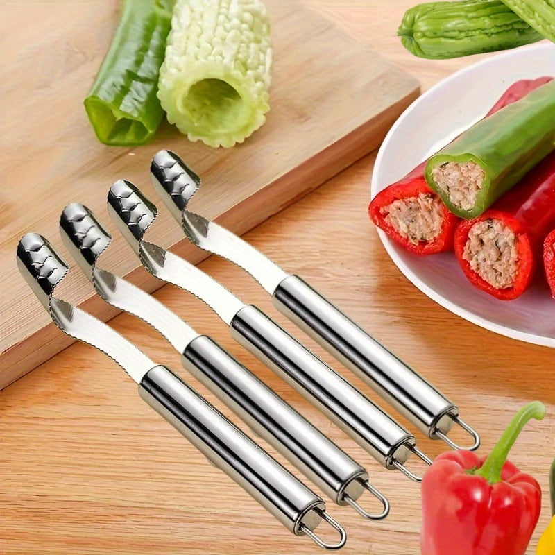 Household Chili Corer, Multifunctional Serrated Stainless Steel Pepper Seed Remover, Kitchen Tool for Seeding Bell Pepper Chili Bitter Melon