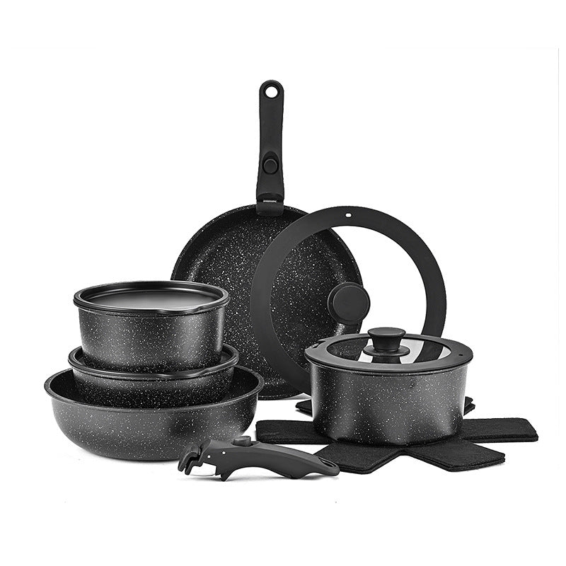 5Pcs Black Non-stick Cookware Set, Ceramic Non-stick Soup Pot & Frying Pan Set with Detachable Handle, Stackable RV Kitchen Cookware, Durable Stylish Home Cooking Pots, Suitable for Camping & Oven Safe