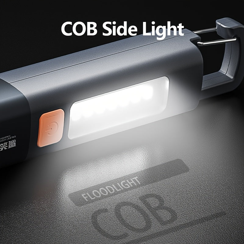 SMILING SHARK SD1023 Portable Flashlight, XPE Super Bright Spotlight - Zoomable COB Side Light, 3 Modes, Type-C Rechargeable, with Hook & Colorful Design, Ideal for Outdoor Camping, Hiking, Adventures & Home Gifts