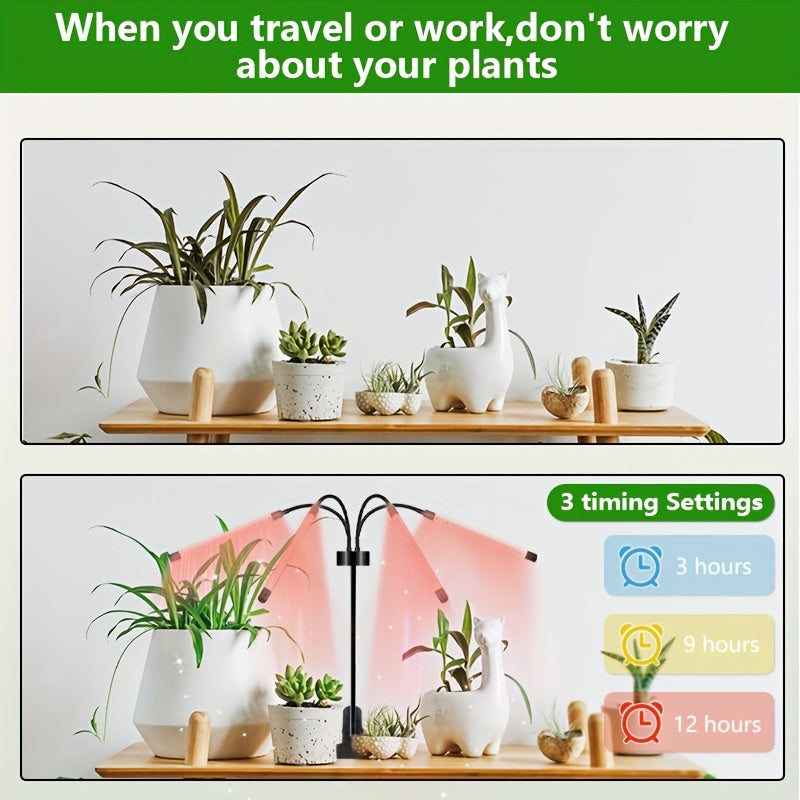 4-Head Stand Plant Grow Light, 80 LED Beads, 2-Color Freely Switchable, 4H/8H/12H Timing Function, Perfect Home Plant Care Helper