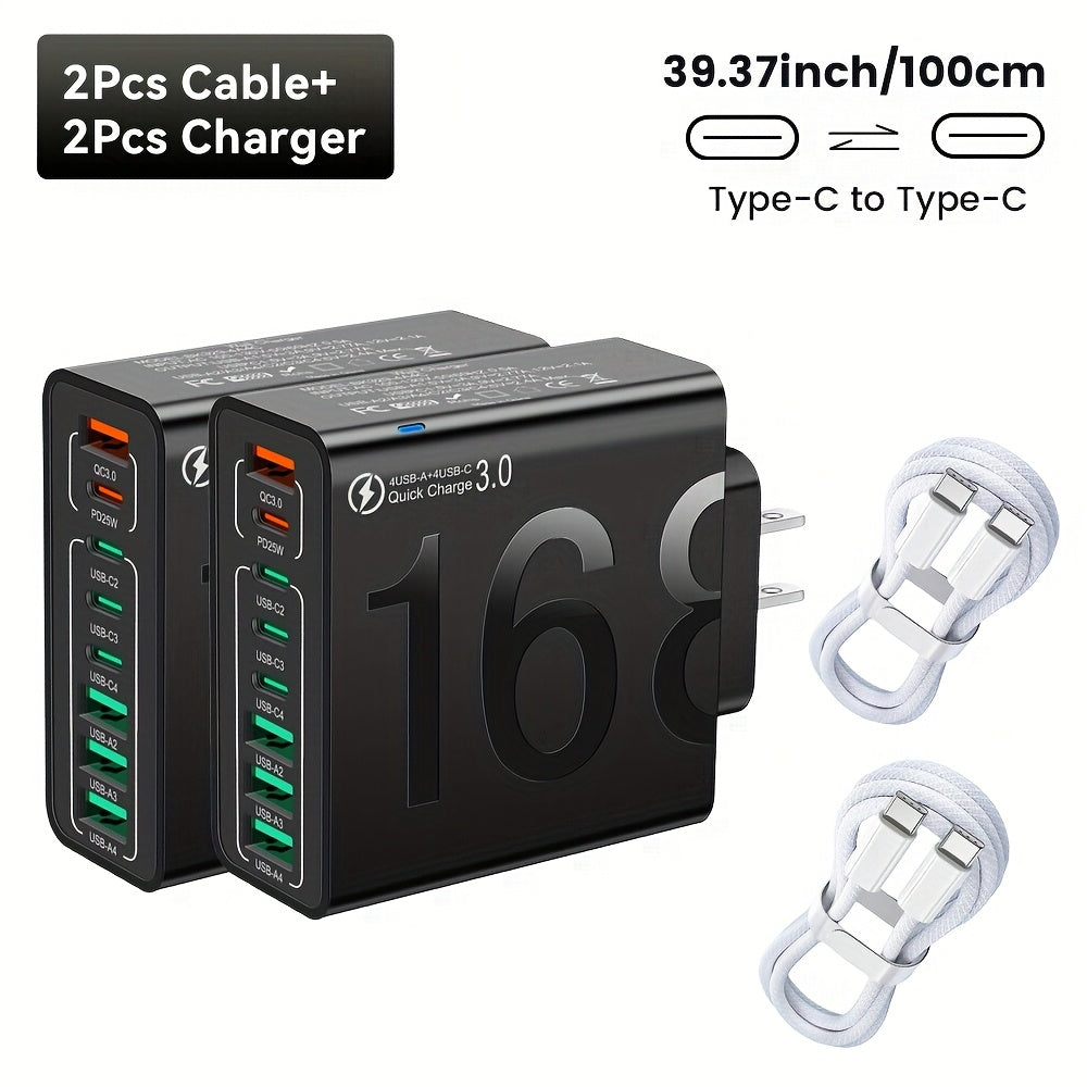 8 Ports With Cable - Global Voltage 110-130V Power Adapter Brick For IPhone 17/16, For IPad, For Samsung, MacBook - Compact Cube Design, Charger For Business Trips & Home Use, Portable Fast Charger, Fast Charger Type C Cable With Adapter