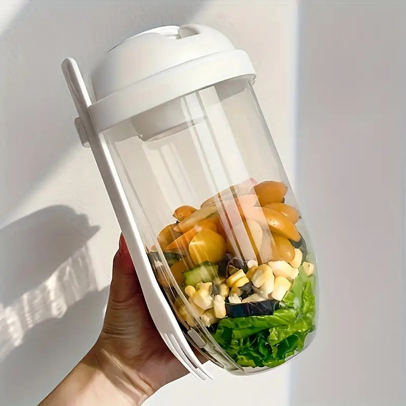 lastic Salad Cup with Fork & Dressing Container – Leak-Proof Lid, Built-In Fork Holder, Portable & Durable Lunch Box – Perfect for Picnics, Lunch, Breakfast – 4 Colors (Pink, Teal, White, Blue)