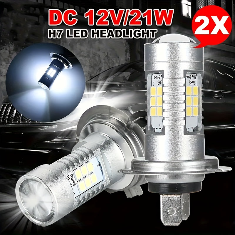 2Pcs H7 LED Headlight Bulbs - 6000K Super White, 12V/24V Compatible, High/Low Beam, Auto DRL, Enhanced Visibility and Safety, Vehicle Lighting Upgrade, Stylish Bulb Design, Durable Bulb Structure, No Battery