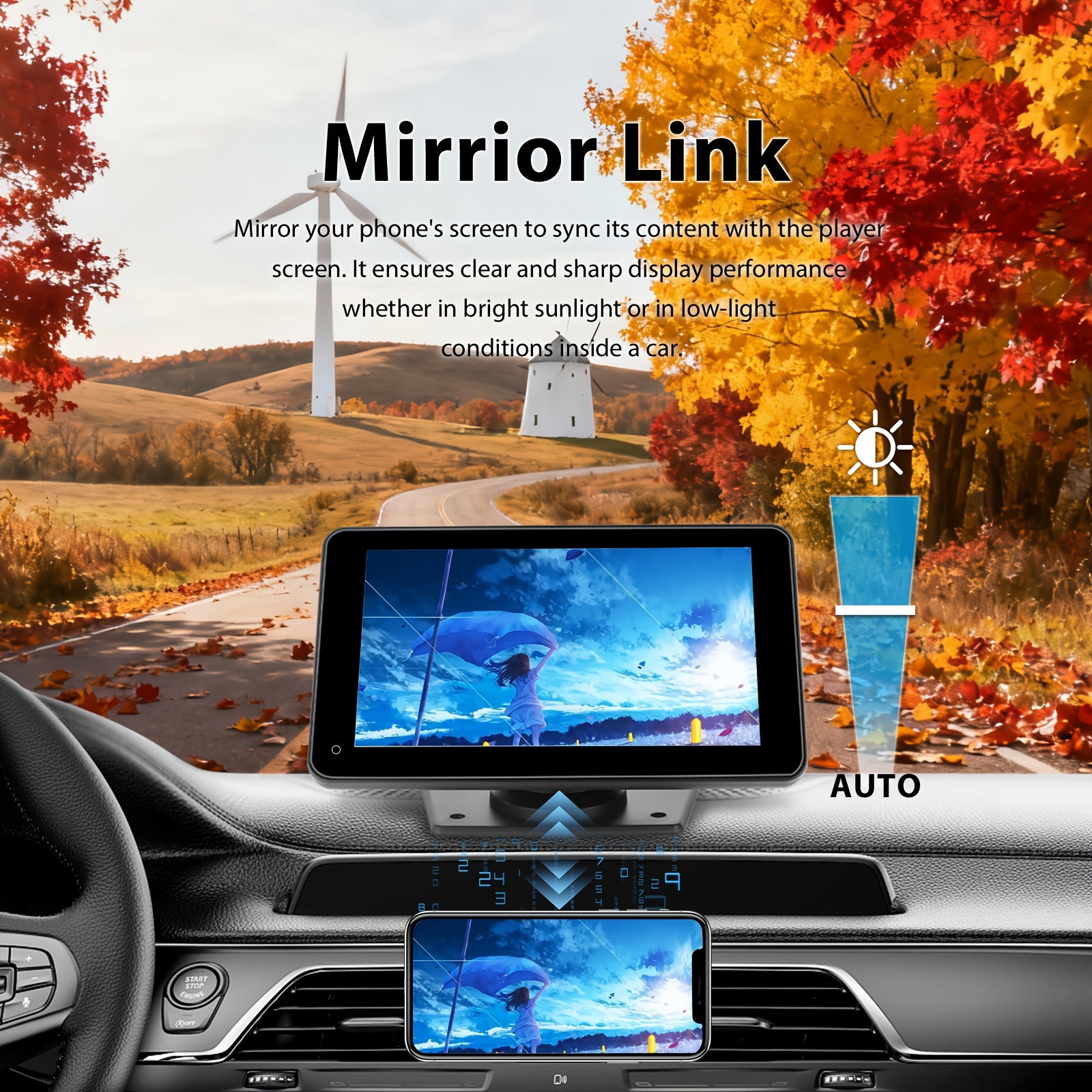 Plympton 7-Inch Portable Car Carplay Display, Android & Carplay Dual System Car Touchscreen, 2026 Portable Car Navigation System, Car Display, Multimedia Functions, Voice Control, Bluetooth Connection, Screen Mirroring