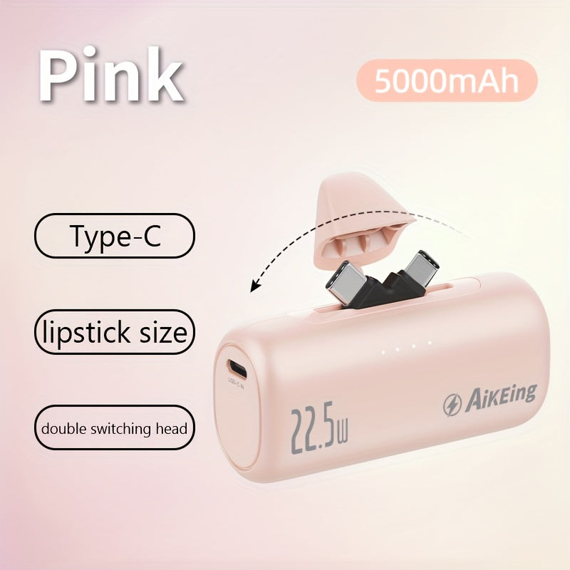 Aikeing 5000mAh 迷你行動電源，手機充電解決方案，iPhone 充電器，Type-C 相容行動電源，具備 LED 數位螢幕，適用於 iPhone 16/16 Plus/15 Pro/15 Pro Max/iPad Pro/Android 裝置